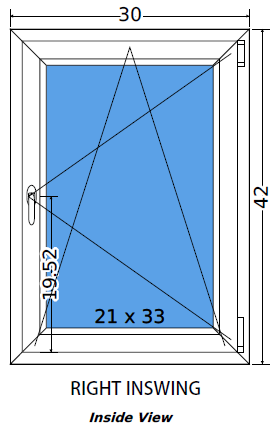 30"x42" European uPVC Tilt and Turn Window