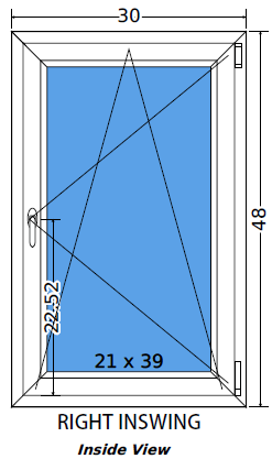 30"x48" European uPVC Tilt and Turn Window