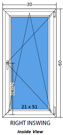30"x60" European uPVC Tilt and Turn Window