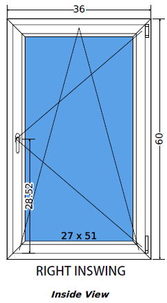 36"x60" European uPVC Tilt and Turn Window